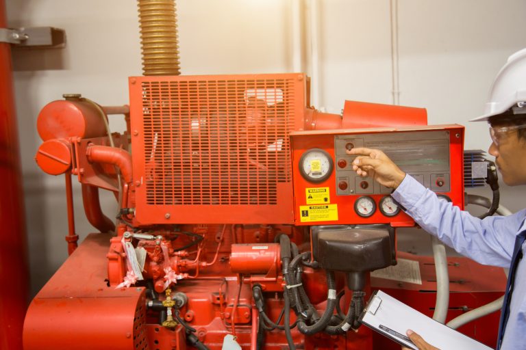 diesel generator for fire control system red piping and valve.